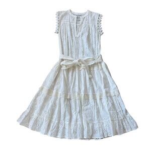 BELL Alicia Bell White Eyelet Lace Tiered Midi Dress